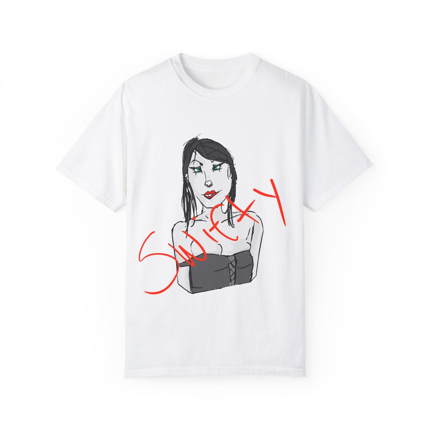 Nocturnal Siren: Gothic Cyberpunk Portrait, Monochromatic Illustration with Red Accents