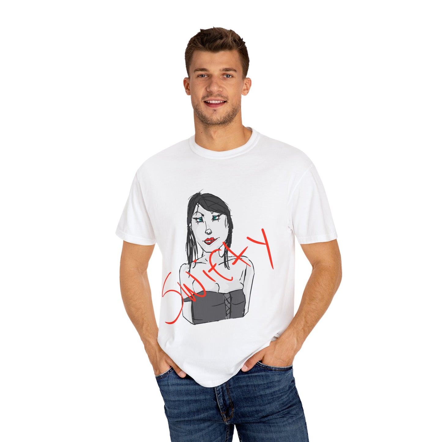 Nocturnal Siren: Gothic Cyberpunk Portrait, Monochromatic Illustration with Red Accents